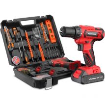 PULITUO Tool Kit with Power Drill, 20V cordless Electric Drill Set with 2 Pack Lithium Battery and Charger, Torque 30N.m, 21+1 Torque Setting, 2