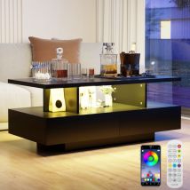Puluomis - 105x50 led Table Basse Fixe Style Industriel Bois rgb et Métal Noir, Table de Salon avec tiroir de rangement, Mode Musique, Télécommande,