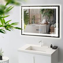Puluomis - Miroir cosmétique de salle de bain 80×60cm , Miroir de maquillage avec l'éclairage led réglable , Miroir de grande taille ,Miroir mural ,