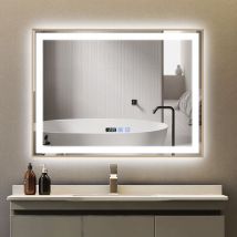 Puluomis - Miroir de salle de bain 80×60cm, Avec éclairage led réglable, Miroir cosmétique lumineux de grande taille, Miroir mural, 3 couleurs de