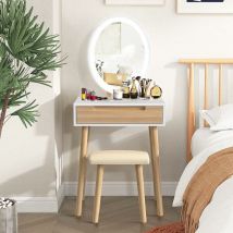 Puluomis - Coiffeuse led Lumière Dimmable Table de Maquillage avec Miroir et Tabouret, Table de Maquillage avec Spacieu Tiroir Coulissants, Couleur