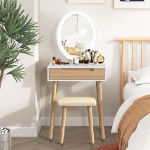 Puluomis - Coiffeuse led Lumière Dimmable Table de Maquillage avec Miroir et Tabouret, Table de Maquillage avec Spacieu Tiroir Coulissants, Couleur