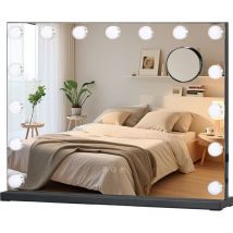 Puluomis - led Miroir de Maquillage 58x45cm Hollywood 15 lumières avec Ecran Tactile & Loupe de Grossissant 10X Noir