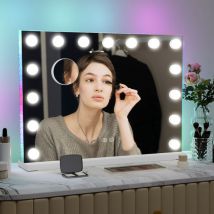 Puluomis - led Miroir de Maquillage 58x46cm Hollywood rgb, Ecran Tactile & Loupe de Grossissant 10X