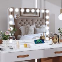 Led Miroir de Maquillage 80x60cm Hollywood, Miroir cosmétique à coins arrondis de 18 ampoules, Simple, 3 couleurs de lumière, Interrupteur Tactile &