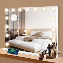 Puluomis - led Miroir de Maquillage 58x45cm Hollywood 15 lumières avec Ecran Tactile & Loupe de Grossissant 10X