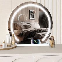 Led Miroir de Maquillage 50x48cm Hollywood Miroir rond cosmétique avec bande lumineuse de 3 couleurs de lumière , contrôle tactile et 10x Loupe