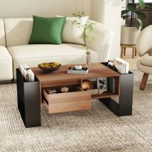 Puluomis - Modern Coffee Table With Drawer, 2 Tier Wooden Coffee Table with Storage Shelves Furniture, Sofa Side Table for Living Room, Home Office,
