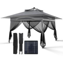 Puluomis - Pavillon De Jardin 3,6 X 3,6 M Avec Moustiquaires, Pop Up Barnum Pliant, Toit Ventilé, Pergola Imperméable Anti Uv 50+ Respirable, Gris