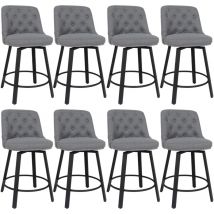 Puluomis - Tabouret de Bar Pivotant Lot de 8, Rotatif sur 360°, Chaise Haute de Bar Rembourré avec Dossier et Repose-Pieds, Tissus Coton et Lin,