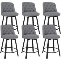 Puluomis - Tabouret de Bar Pivotant Lot de 6, Rotatif sur 360°, Chaise Haute de Bar Rembourré avec Dossier et Repose-Pieds, Tissus Coton et Lin,