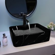 Puluomis - Vasque à Poser en céramique, Lavabo pour Salle de Bain,noir or,carré,53x35x16cm - Noir