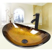 Puluomis - Vasque À Poser En Verre Lavabo Pour Salle De Bain,55x35x15cm,ovale,or-jaune - Jaune