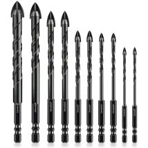 Punta da trapano per piastrelle, Punta da trapano per vetro da 10 pezzi, Punte da trapano per ceramica, con gambo esagonale, per forare fori di vetro