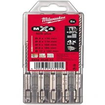 Broca SDS-Plus MX4 (Estuche) 5 piezas (5/6 x 115 mm, 6/8/10 x 160 mm)