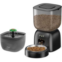 Puppykitty - puppy kitty pro 3L Distributeur Croquette, Batterie jusqu'à 180 Jours, Vocal 10S, avec Fontaine à Chat 2L Gratuite, Noir