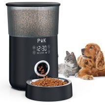 4l Distributeur De Croquettes Pour Chats Et Chiens, Avec Bol En Acier Inoxydable, 10s Vocal Programmable, Écran Tactile, 1-5 Repas, Noir - Puppy Kitty