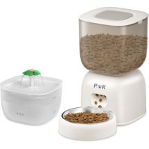 Puppy Kitty Pro Futterautomat Und Katzenbrunnen Combo, 10s Sprachaufforderung, 3l Futterspender, 2l Katzenbrunnen, Beige