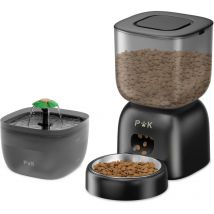 Puppy Kitty Pro Futterautomat Und Katzenbrunnen Combo, 10s Sprachaufforderung, 3l Futterspender, 2l Katzenbrunnen, Schwarz