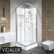 Pure e Square 900 x 900 White Electric Shower Cabin Triton Lux Metal 8.5KW - Vidalux