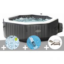 Intex - Kit spa gonflable PureSpa Carbone octogonal Bulles et Jets 4 places + 5 kg de sel + Aspirateur + Kit d'entretien