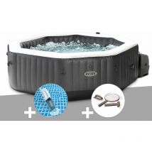 Intex - Kit spa gonflable PureSpa Carbone octogonal Bulles et Jets 4 places + Aspirateur + Kit d'entretien