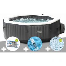 Intex - Kit spa gonflable PureSpa Carbone octogonal Bulles et Jets 4 places + 12 filtres + 5 kg de sel + Aspirateur