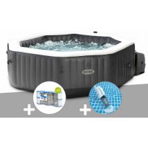 Intex - Kit spa gonflable PureSpa Carbone octogonal Bulles et Jets 4 places + 12 filtres + Aspirateur
