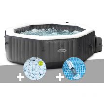 Intex - Kit spa gonflable PureSpa Carbone octogonal Bulles et Jets 4 places + 5 kg de sel + Aspirateur