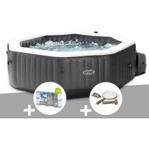 Intex - Kit spa gonflable PureSpa Carbone octogonal Bulles et Jets 4 places + 12 filtres + Kit d'entretien