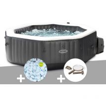 Intex - Kit spa gonflable PureSpa Carbone octogonal Bulles et Jets 4 places + 5 kg de sel + Kit d'entretien