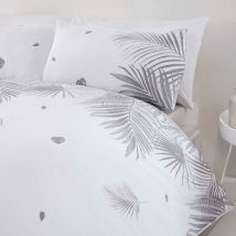 Rapport Home - Tropics Palm Tree Leaves Grey Reversible King Size Duvet Cover Set Bedding Set