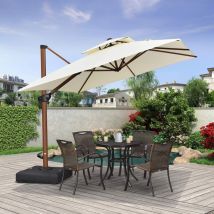Purple Leaf - Garten Sonnenschirm, quadratischer Alu Holzoptik Ampelschirm Überhang mit Kurbelgriff und Neigung für Balkon 2.7 x 2.7 m UV50+, Cream