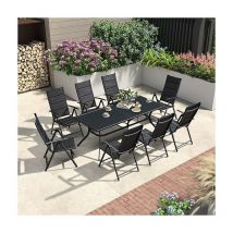 Gartenmöbel Set 8 Personen Aluminium Sitzgruppe Klappbar Gartentisch 196x85 cm mit 8 Verstellbare Rückenlehne Stühle Gartengarnitur Set