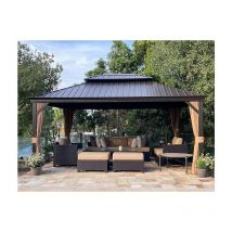 Purple Leaf - Alu Pavillon 3.65 x 4.85 m Wasserdicht Stabil Winterfest Gartenpavillon mit Stahldach Hardtop Pavillon mit Seitenteile, Bronze