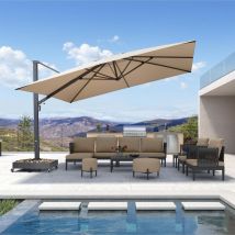 Parasol 4 x 4 m Carré de Terrasse, Grand Parasol en Aluminium Déporté pour Extérieur, Adapté pour Jardin, Arrière-cour, Piscine, Beige - Purple Leaf