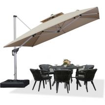 Parasol Déporté 3,3 x 3,3 m Carré, Parasol de Jardin Extérieur, Adapté pour Piscine, Jardin, Balcon et Terrasse, Kaki - Purple Leaf