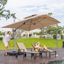 Parasol Déporté 3 x 3 m Carré, Parasol de Jardin Extérieur, Adapté pour Piscine, Jardin, Balcon et Terrasse, Kaki - Purple Leaf