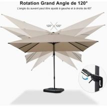 Parasol Déporté en Aluminium 3 × 3 m Carré, Parasol de Jardin Extérieur Inclinable de Gauche à Droite, Adapté pour Balcon, Piscine, Terrasse, Beige