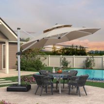 Parasol Déporté en Aluminium 3,3 m Rond, Parasol Luxueux à Double Toit pour Piscine, Adapté pour Jardin, Balcon et Terrasse, Beige - Purple Leaf