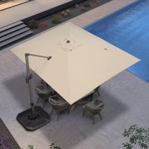 Parasol Déporté en Aluminium 2.7 × 3.5 m Rectangulaire, Parasol de Jardin Extérieur, Adapté pour Balcon, Piscine, Terrasse, Beige - Purple Leaf