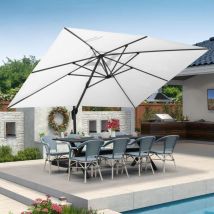 Parasol Déporté en Aluminium 4 × 3 m Rectangulaire, Parasol de Jardin Extérieur, Adapté pour Balcon, Piscine, Terrasse, Blanc - Purple Leaf