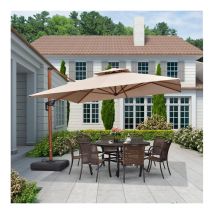 Parasol Déporté en Aluminium avec Apparence Bois, 3 × 3 m Carré, Adapté pour Piscine, Jardin, Balcon et Terrasse, Beige - Purple Leaf