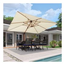 Parasol Déporté en Aluminium avec Apparence Bois, 3 × 4 m Rectangulaire, Adapté pour Piscine, Jardin, Balcon et Terrasse, Couleur Crème - Purple Leaf