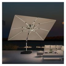 Parasol Déporté Extérieur 3 × 4 m Rectangulaire avec led, Parasol de Jardin Luxe, Adapté pour Piscine, Jardin, Balcon et Terrasse, Beige - Purple Leaf