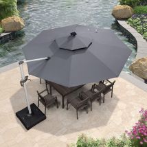 PURPLE LEAF Parasol Déporté Extérieur 3,3 m Rond avec LED, Parasol de Jardin Luxe, Adapté pour Piscine, Jardin, Balcon et Terrasse, Gris