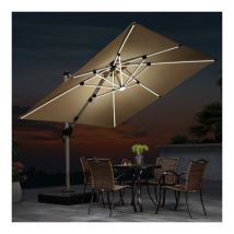 Parasol Déporté Extérieur 2,7 x 2,7 m Carré avec led, Parasol de Jardin Luxe, Adapté pour Piscine, Jardin, Balcon et Terrasse, Beige - Purple Leaf