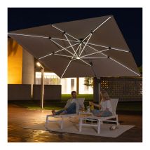 Parasol Déporté Extérieur 3 x 3 m Carré avec led, Parasol de Jardin Luxe, Adapté pour Piscine, Jardin, Balcon et Terrasse, Beige - Purple Leaf