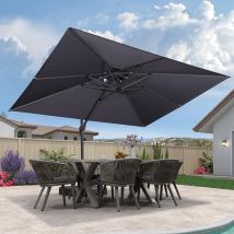 Parasol Déporté Extérieur, Grand Parasol de Terrasse, Parasol de Jardin 3,65 x 2,7 m Rectangulaire à Double Toit Suspendu, Adapté pour Piscine,