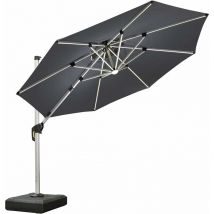 Garten Sonnenschirm, 3 m Großer rund Ampelschirm mit Led und Kurbel für Balkon Terrasse Garten,Sonnenschutz UV50+ und wasserdicht Bespannung, Grau